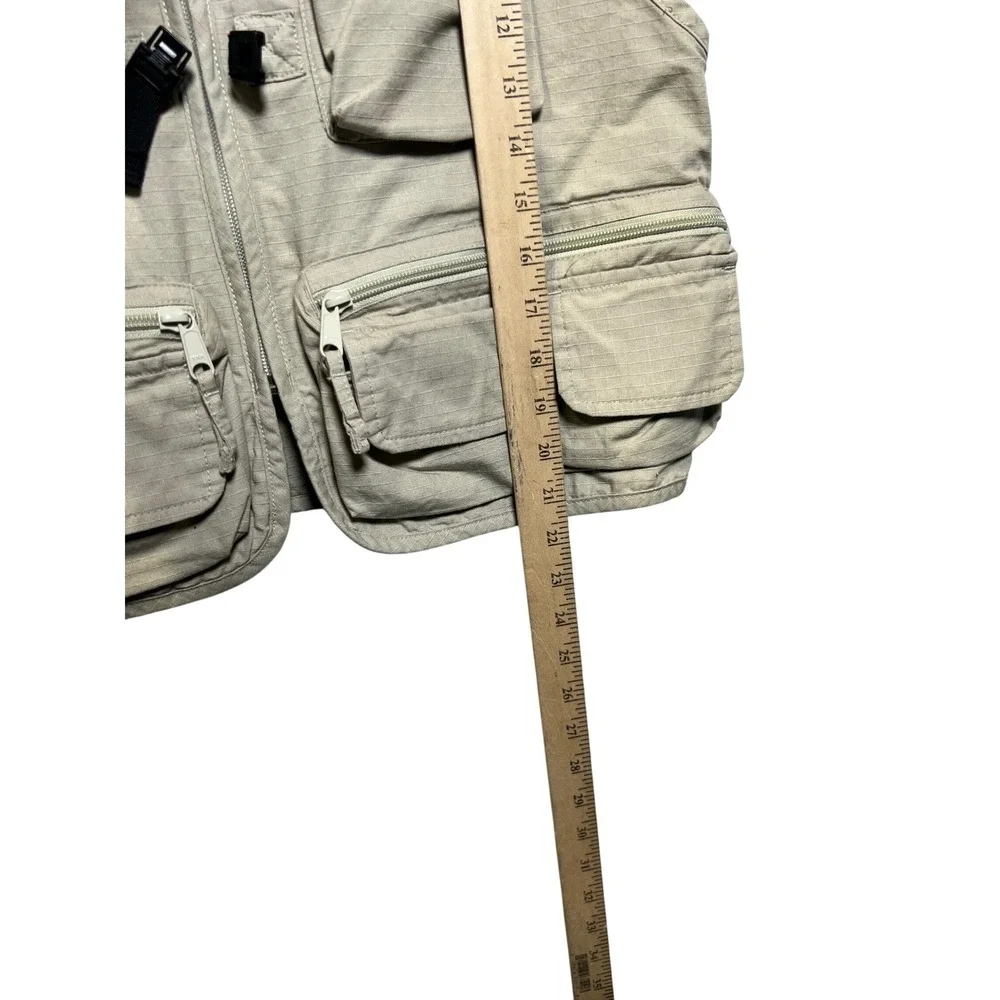 LL Bean Mens Small Khaki Ripstop Cotton Utility Fishing Safari Vest Beige - Picture 5 of 12